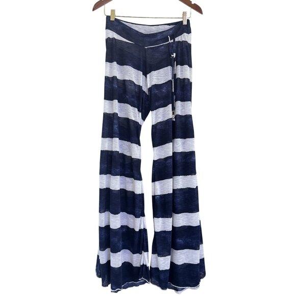 Letarte Pants - Letarte Women's Handmade Stripe Navy Blue White Sheer Wide Leg Swim Cover Up M